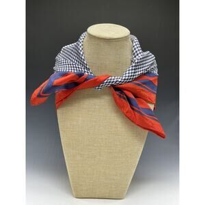 Vintage Glentex Scarf Handkerchief Hankie Houndstooth Blue Red 15542‎ Japan